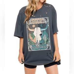 The Post Boutique Distressed Oversized T-Shirt Slate Grey Women’s Size M/L